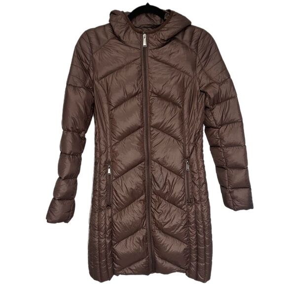 BCBGENERATION Hooded Puffer Down Packable Jacket Chocolate Brown Size XS - Picture 1 of 15